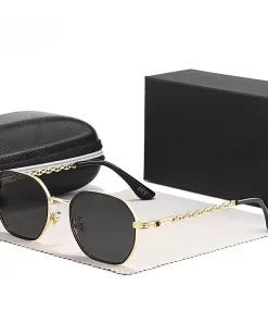 Classic Retro Polaroid Lenses Rectangular Square Metal Frame Sunglasses