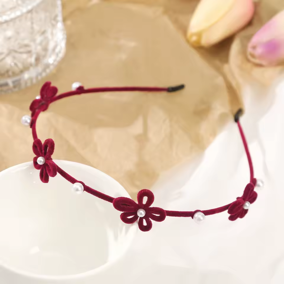 Casual Pearl Rose Decorate Hair Hoops Valentine’s Day Hair Band